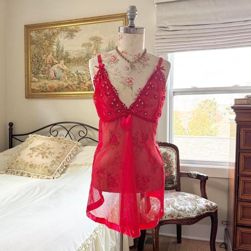 Y2K Tracy red rhinestone lace slip dress size 3X